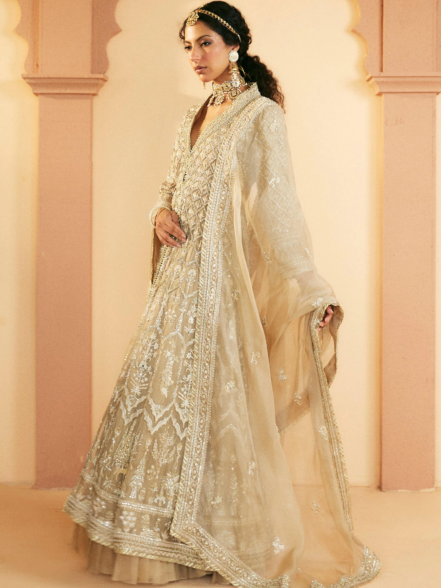 LONG TAPERED COAT, LEHENGA & DUPATTA - Image 3