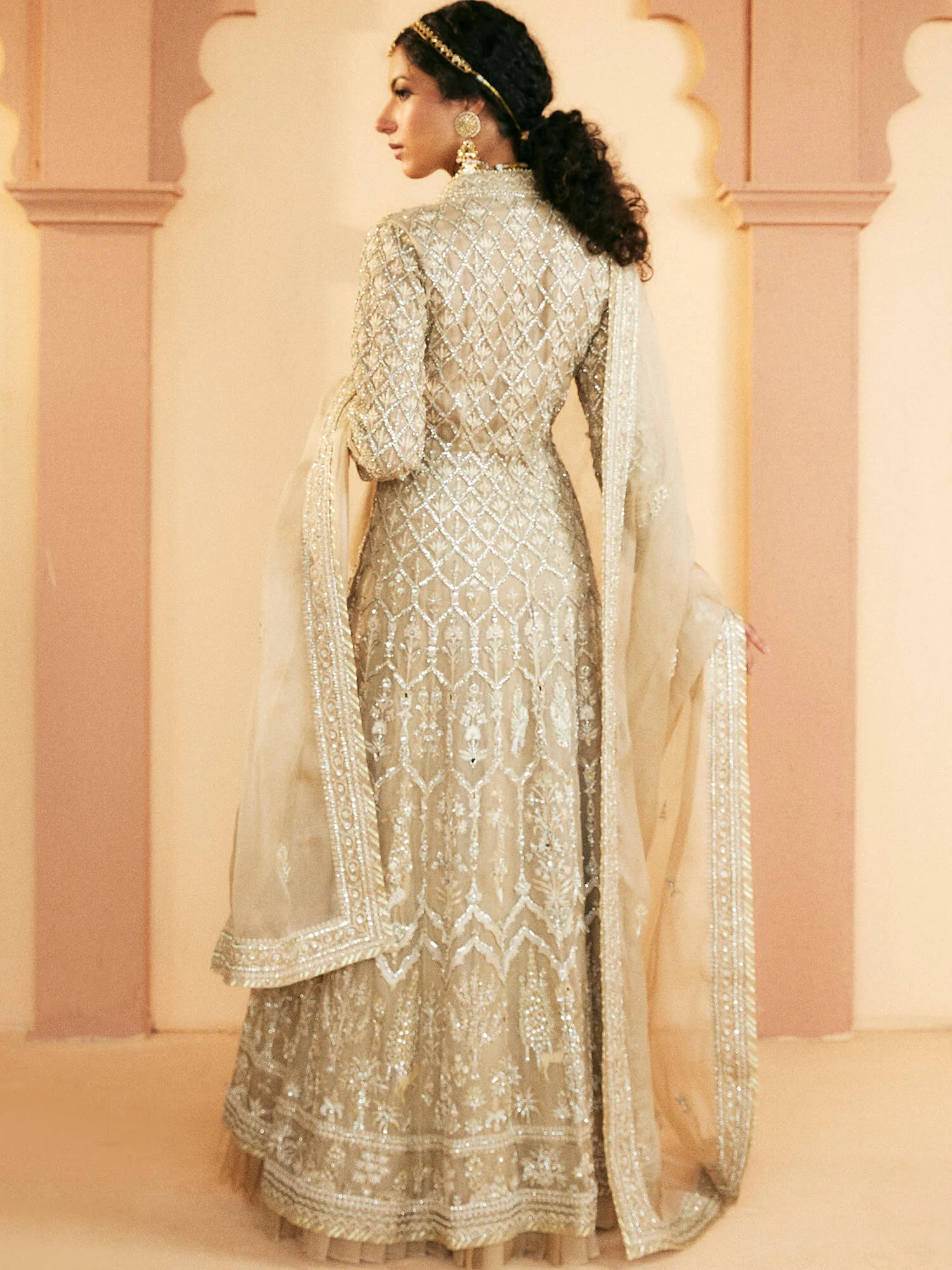 LONG TAPERED COAT, LEHENGA & DUPATTA - Image 4