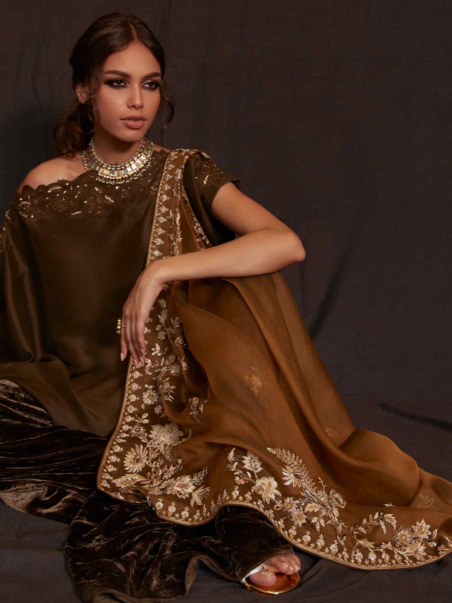 OFF SHOULDER, PANTS & DRAPED DUPATTA - Image 3