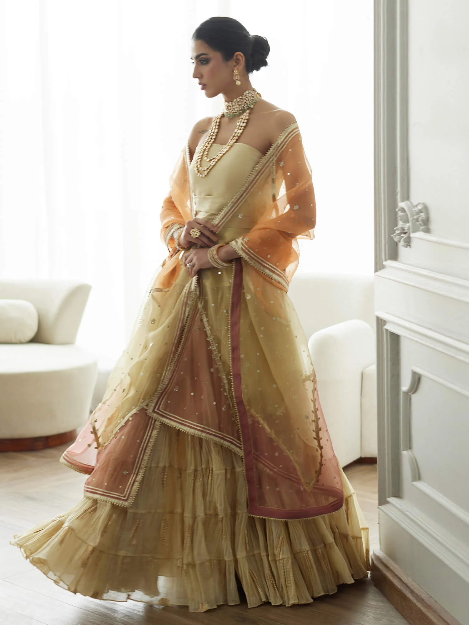 STRAPLESS TOP, CRUSHED GHAGRA & DUPATTA - Image 3