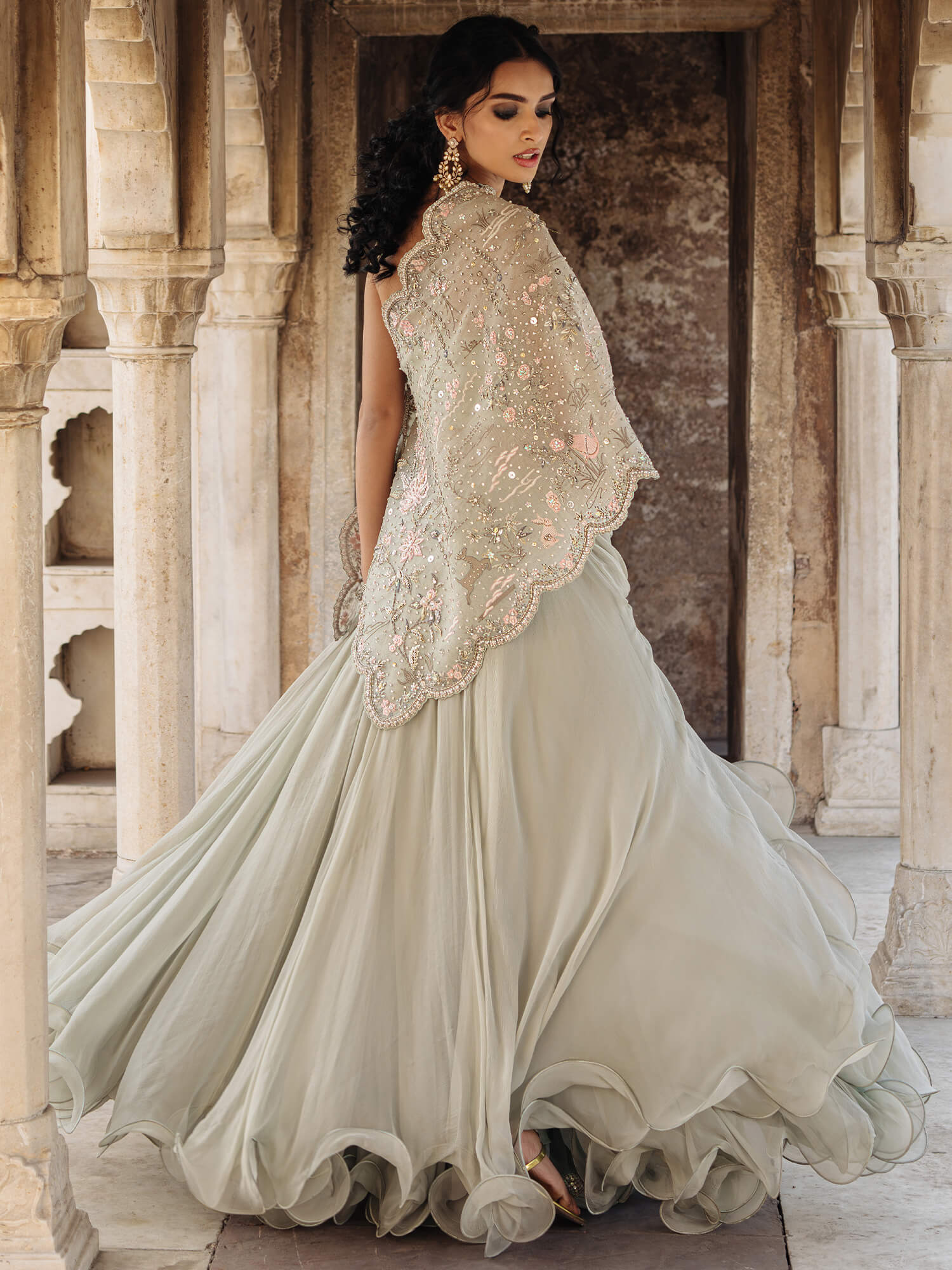 WRAP STOLE & SWIRLY LEHENGA - Image 4